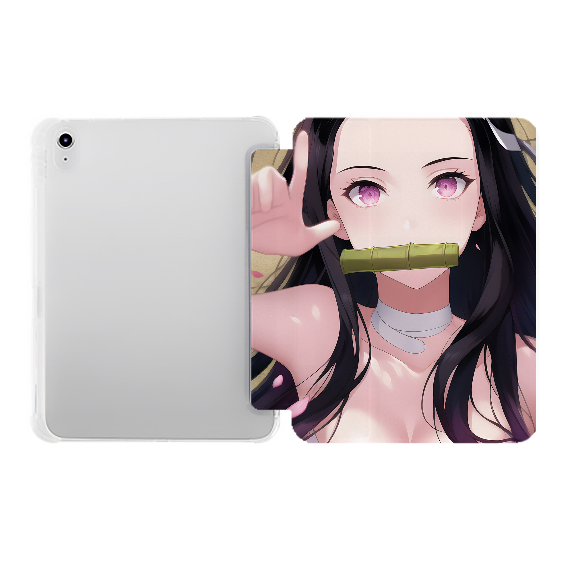 （画像用） 鬼滅の刃（きめつのやいば）竈門 禰󠄀豆子／かまど ねずこ Kamado Nezuko IPad ケース ペン収納付き 三つ折りスタンド PUレザー×シリコン 対応機種9.5/10.5/10.9インチ